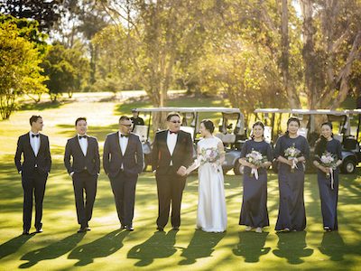 Brisbane Golf Club Weddings Joy & Ivan Bridal Party Golf Course